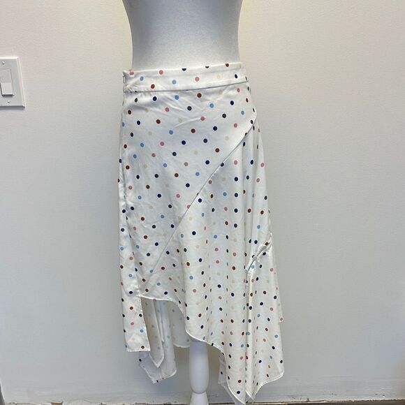 N12H Wonderland Skirt White Dots Asymmetrical Handkerchief Hem Sz Small 2-4 - Picture 1 of 5